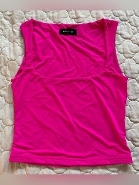 Women’s White Fox Double Lined Hot Pink Low Square Neck Tank Top